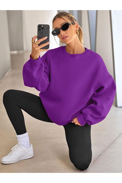 COMBİNE MİCHAİL Crew Neck Oversize Women's Sweatshirt - Purple