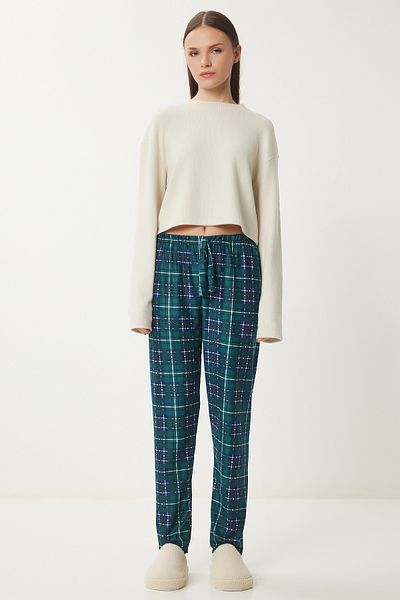 Happiness İstanbul Green Navy Print Soft Women's Knitted Sleepwear Bottoms - Ce00089