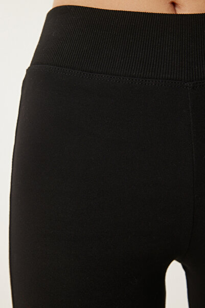 Happiness İstanbul Women's Black High Waist Spanish Leg Knitted Leggings Xr00021