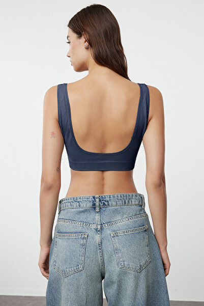 Trendyol Collection Indigo Seamless/Seamless Χωρίς Underwire Χωρίς Κάλυμμα Πλεκτό Σουτιέν Bralette με Χοντρό Λουράκι THMAW22SU0025