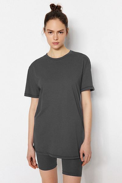 Trendyol Collection Dunkelgraues Strick-Pyjama-Set aus 100 % Baumwolle mit Shorts THMSS20PT0397