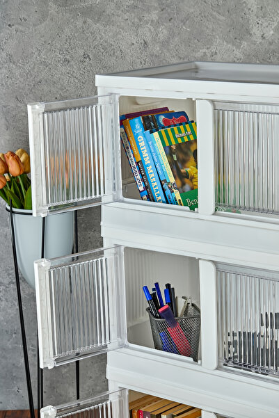 Vienev Çok Amaçlı Istiflenebilir Katlanır 2'li Beyaz Düzenleyici Dolap Seti