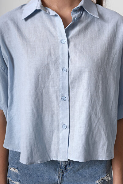 Trendyol Collection Cămașă supradimensionată albastră cu mânecă scurtă TWOSS25GO00055