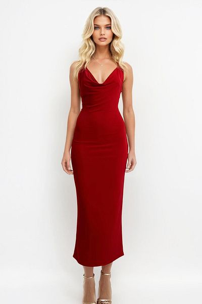 Trend Alaçatı Stili Rotes, langes Sandy-Kleid mit tiefem Rückenausschnitt für Damen ALC-X13323