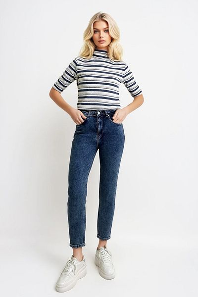 Trend Alaçatı Stili Pantaloni de damă, albaștri, spălați, slim fit, ALC-X13305