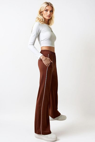 Trend Alaçatı Stili Damen-Retro-Hose mit Kachel-Seitenstreifen, Gras vorne, Doppeltaschen, ALC-X12493