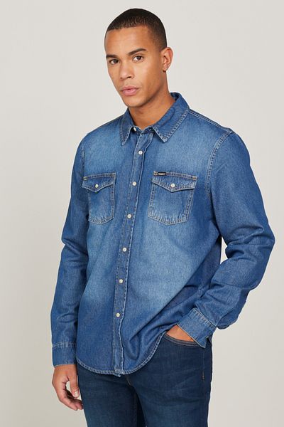 Riders by Lee Cămașă albastră din denim cu ajustare normală - 100% bumbac