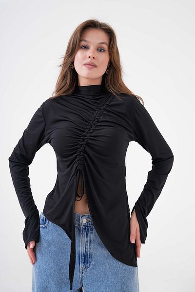 Trendyol Collection Μαύρη όρθια λαιμόκοψη που εφαρμόζει στο σώμα ελαστική πλεκτή μπλούζα TWOSS25BZ00201