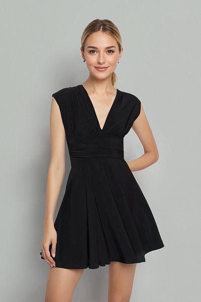 Trendyol Collection Black Straight Skater Sleeveless Skater/Belt Opening Stretchy Sandy Mini Dress TWOSS24EL01006