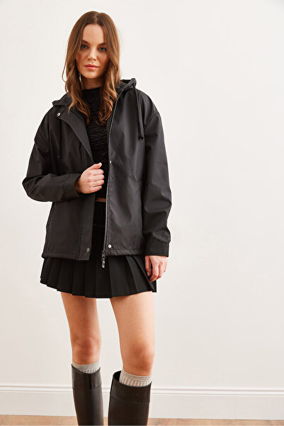 Olalook Жіночий чорний плащ з капюшоном і підкладкою CKT-19000418