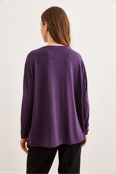 Olalook Women's Purple Crew Neck Bat Wool Viscose Blouse Blz- 19002801