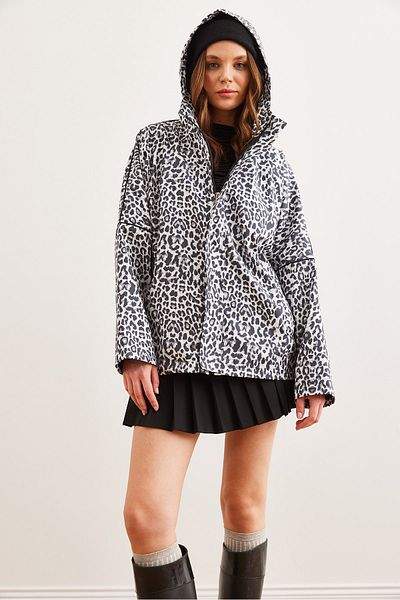 Olalook Γυναικείο Leopard White Pocket Lined Piping Λεπτομερές μπουφάν αδιάβροχο CKT- 19000417