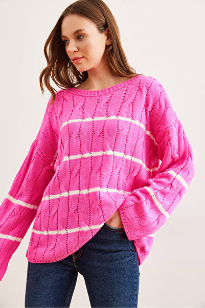 Olalook Women's Fuchsia Hair Braided Line Detailed Knitwear Sweater Kzk- 19000919