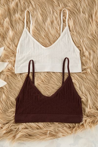 Trendyol Collection 2-teiliger, nahtloser, gestrickter BH – Bustier in Stein und Braun mit Haargeflecht, ohne Bügel und ohne Bezug THMSS25SU00002