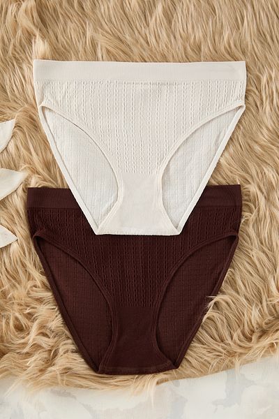 Trendyol Collection Set mit 2 nahtlosen, geflochtenen Hipster-Höschen – Stein, Braun THMSS25KU00000