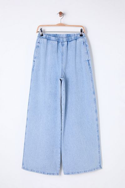 Trendyol Collection Blugi cu talie înaltă cu talie elastică albastră TWOSS25JE00037