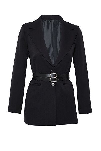 Trendyol Modest Μαύρο υφαντό μπουφάν με διπλή ζώνη TCTSS25CK00001