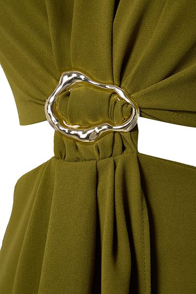 Trendyol Collection Ölgrünes Maxikleid aus gewebtem Krepp in A-Linie mit Ausschnitten TWOSS25EL00017