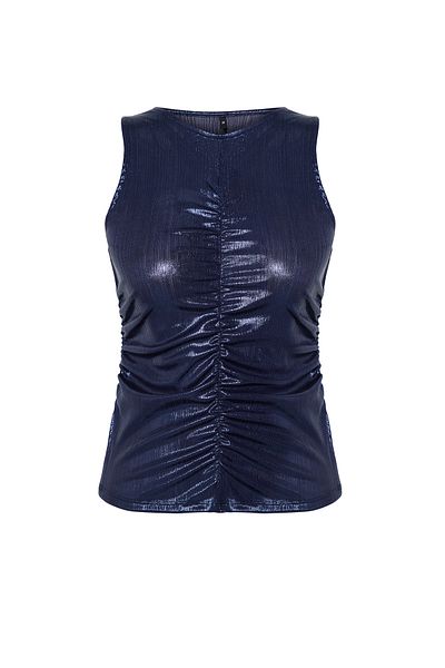 Trendyol Collection Marineblaue, metallisch glänzende Strickbluse TPRSS25BZ00004