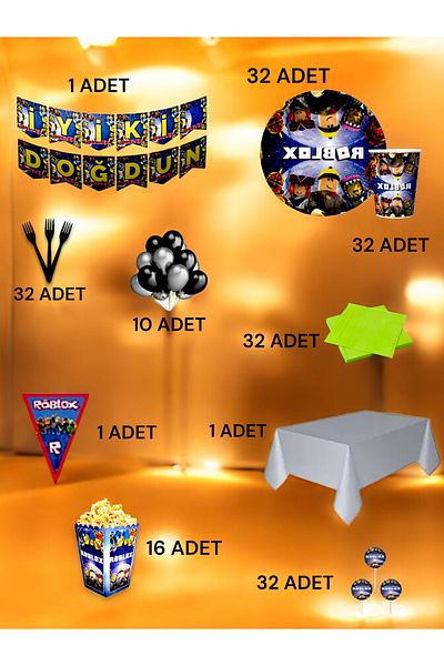 VibeHome Roblox Themed Ultra-Luxury Set for 32 - Birthday Party and Fun Events