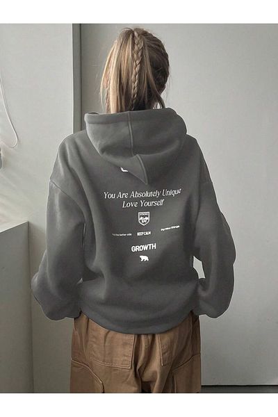 Moda Glo Унисекс голям суичър с качулка с щампа на гърба