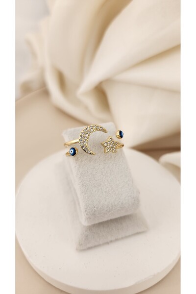 Momos Ay Yıldız Desenli Taşlı Şık Ayarlanabilir Ölçüde Yüzük