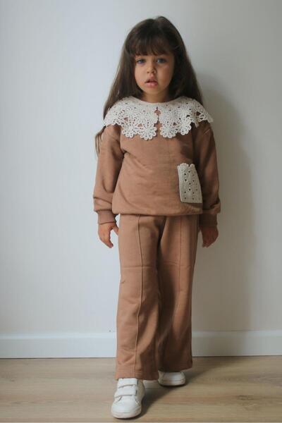 Kids dantel yaka şardonlu eşofman takımı