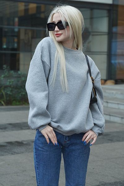 Moda Glo Базов суичър с кръгла яка