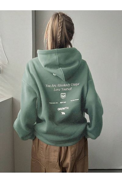 Moda Glo Унисекс голям суичър с качулка с щампа на гърба
