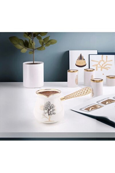 CEZVE HOME وعاء قهوة بورسلين بمقبض كريستالي ذهبي بنفسجي