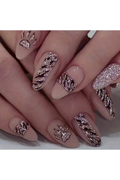 Accessories Vanilla Avenue Pembe Simli Leoparlı Badem Kendinden Yapışkanlı Ta...