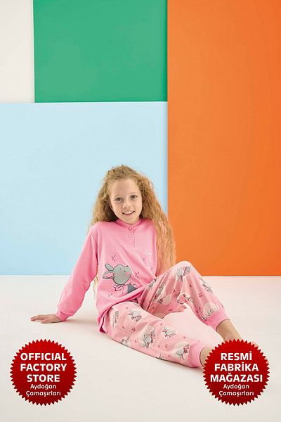 Aydoğan Girl's 100% Cotton Interlock Pink Pajamas Set A6-3 -1697 - Aydogan ®