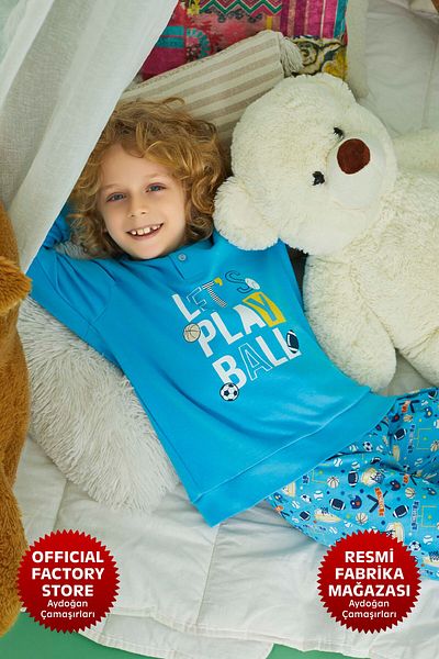 Aydoğan Set pijama albastră pentru băiat - 100% bumbac, mânecă lungă, Aydogan ®