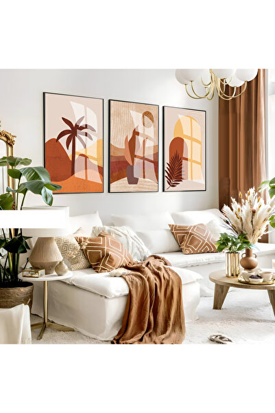Harika bir ev Hari̇kabi̇rev | Brown-Orange Bohemian Leaf Combination | Framed...