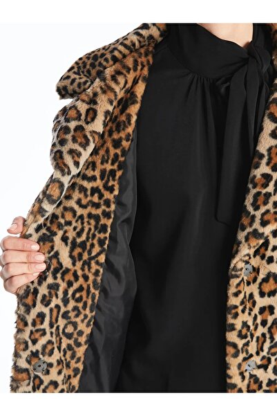 LC Waikiki Classic Karışık Ceket Yaka Leopar Desenli Kadın Kürk Kaban