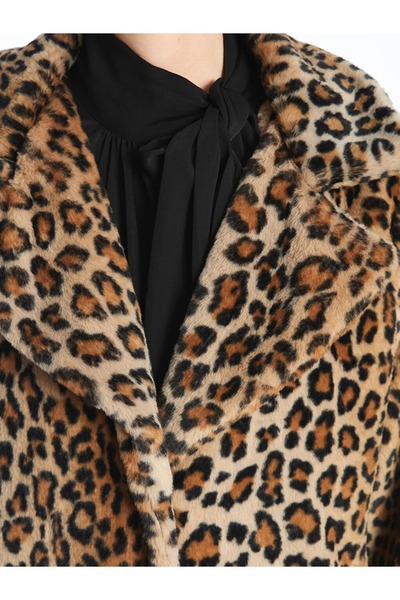 LC Waikiki Classic Karışık Ceket Yaka Leopar Desenli Kadın Kürk Kaban