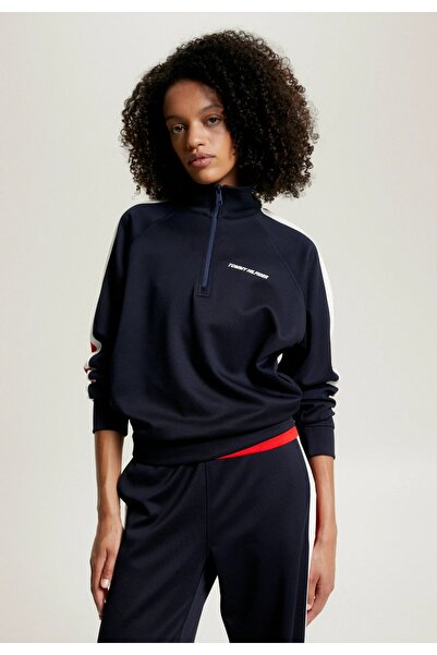 Tommy Hilfiger Global Stripe Yarım Fermuarlı  Rahat Sweatshirt