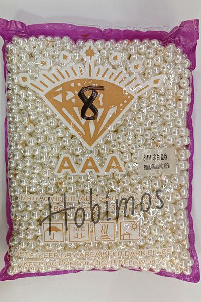 Hobimos 500 Grams 8 mm Cream Lux Plated Plastic Pearl Beads - Jewelry Making Beads - 1900 Pieces