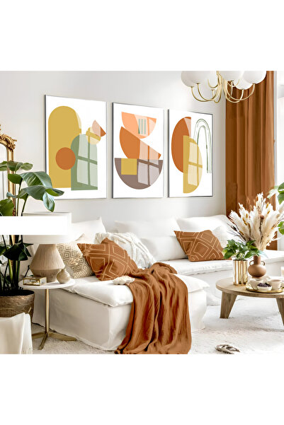 Harika bir ev Hari̇kabi̇rev | Orange Tones Geometric Bohemian Set | Framed Gl...
