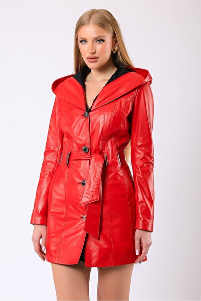 Leather Club Kırmızı Cherry Hakiki Deri Kaban