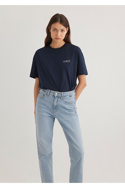 Mavi Marineblaues T-Shirt mit Logo-Aufdruck, lockere Passform / lockere, entspannte Passform1611309-70490
