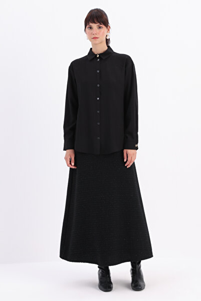 ALLDAY Siyah-KÖŞE MANŞET DETAYLI ŞIK DÜĞMELİ GÖMLEK