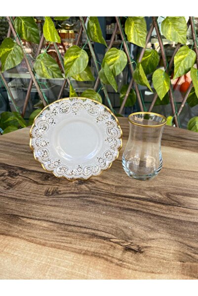 GÜRCÜGLASS Lace Model Gold Tea Set.