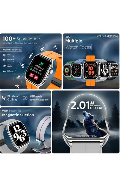 Icruze Pronto Flex Bluetooth 5.0 Smartwatch with 2.01" HD Display, Bluetooth Calling -Grey