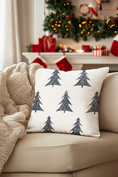 Koza Home Charm Pine Wood Printed Cream Throw Pillow 45X45 35252A