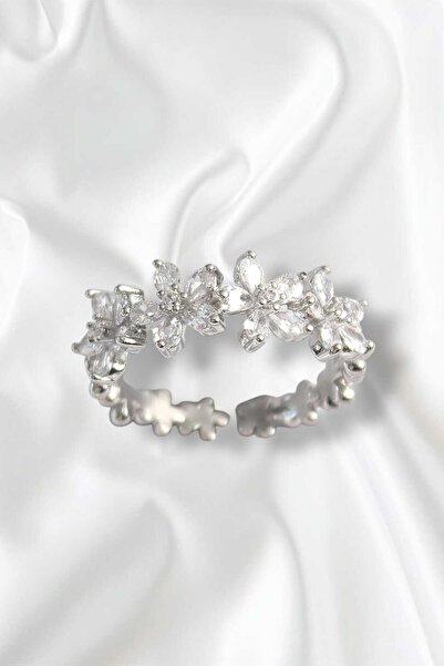 REBORN DESIGN النحاس الفضة اللون الزركون حجر زهرة نموذج VIP سلسلة خاتم المرأة