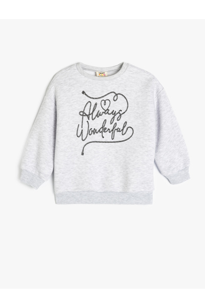Koton Slogan Baskılı Bisiklet Yaka Uzun Kollu Şardonlu Sweatshirt