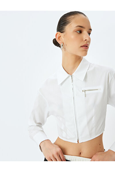 Koton Πουκάμισο με φερμουάρ με μακρυμάνικο κλασικό γιακά