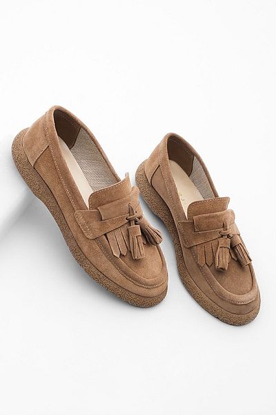 Marjin Damen Echtleder Loafer Freizeitschuhe Suma Tan Wildleder