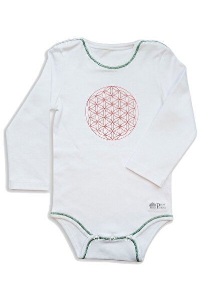 Ozmoz By Mukadder Özden Organic Flower of Life Printed White Baby Bodysuit